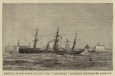 Chegada do Black Watch, o Sarmatian entrando no porto de Portsmouth